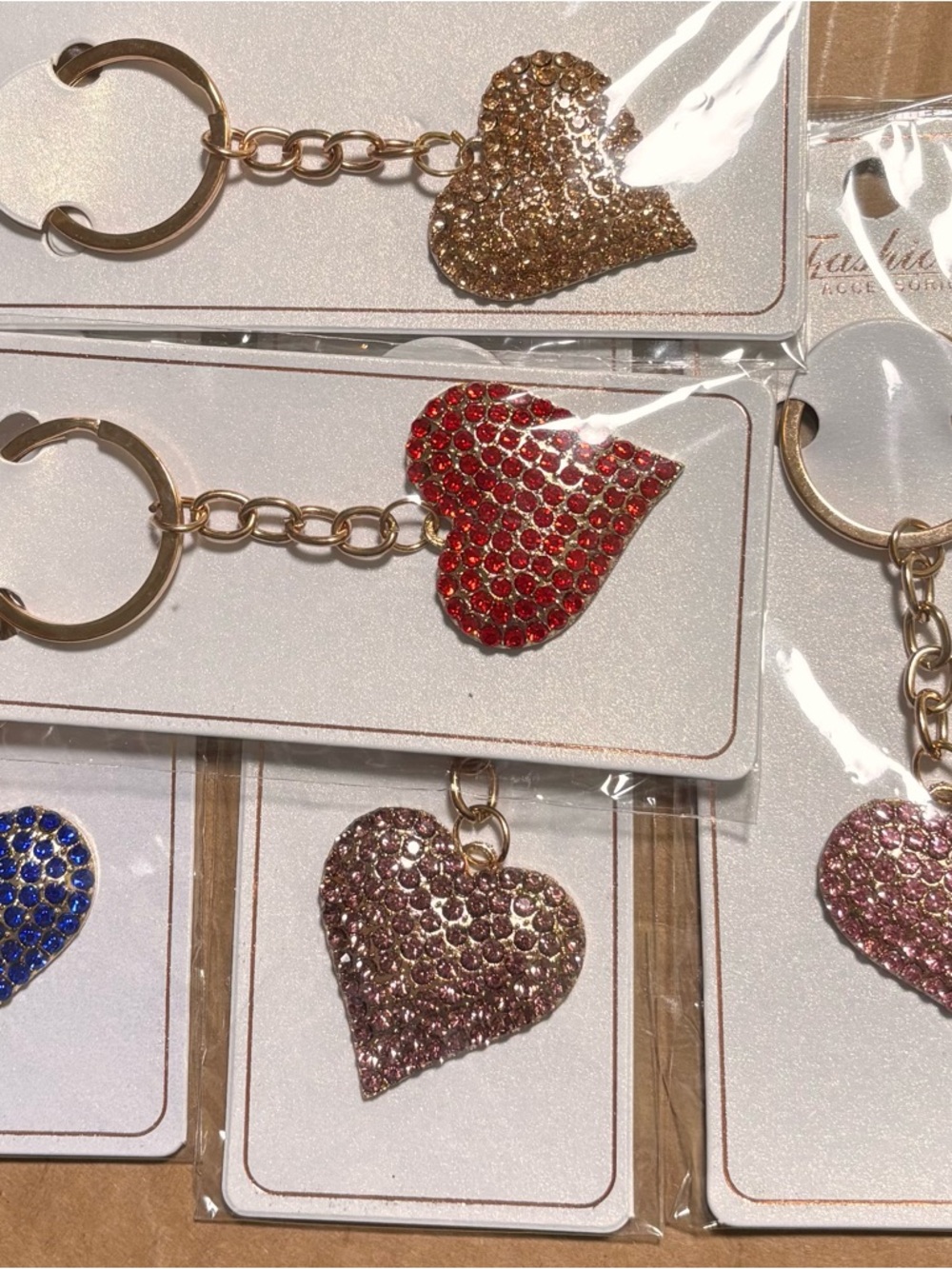 1x Heart Crystal Keychain - Sparkling Red, Gold, Pink
